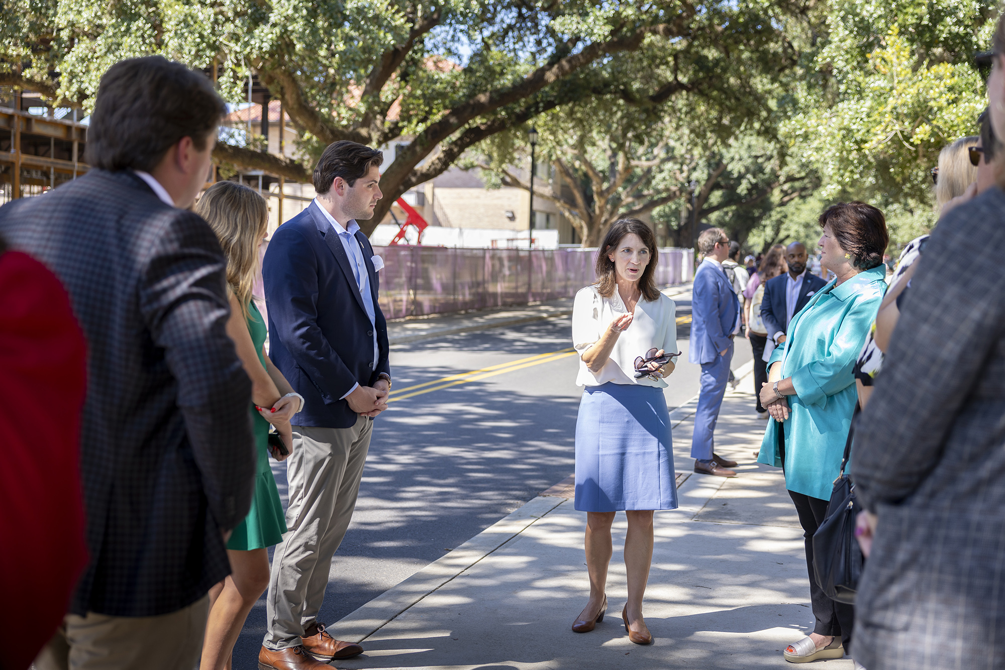 Tour stop at the construction site of Our Lady of the Lake Interdisciplinary Science Building on LSU's campus