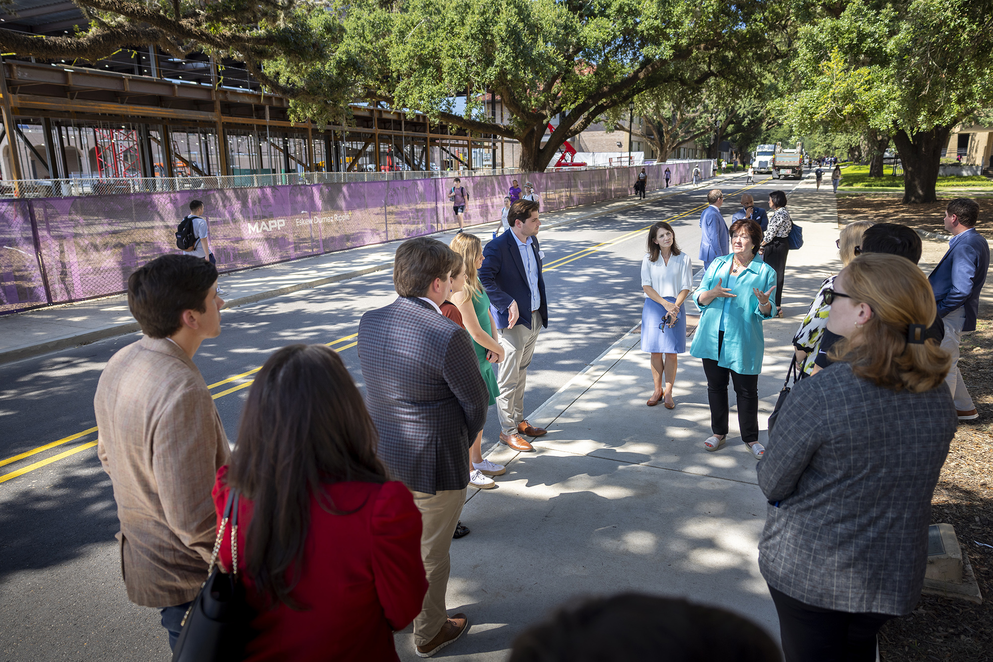 Tour stop at the construction site of Our Lady of the Lake Interdisciplinary Science Building on LSU's campus