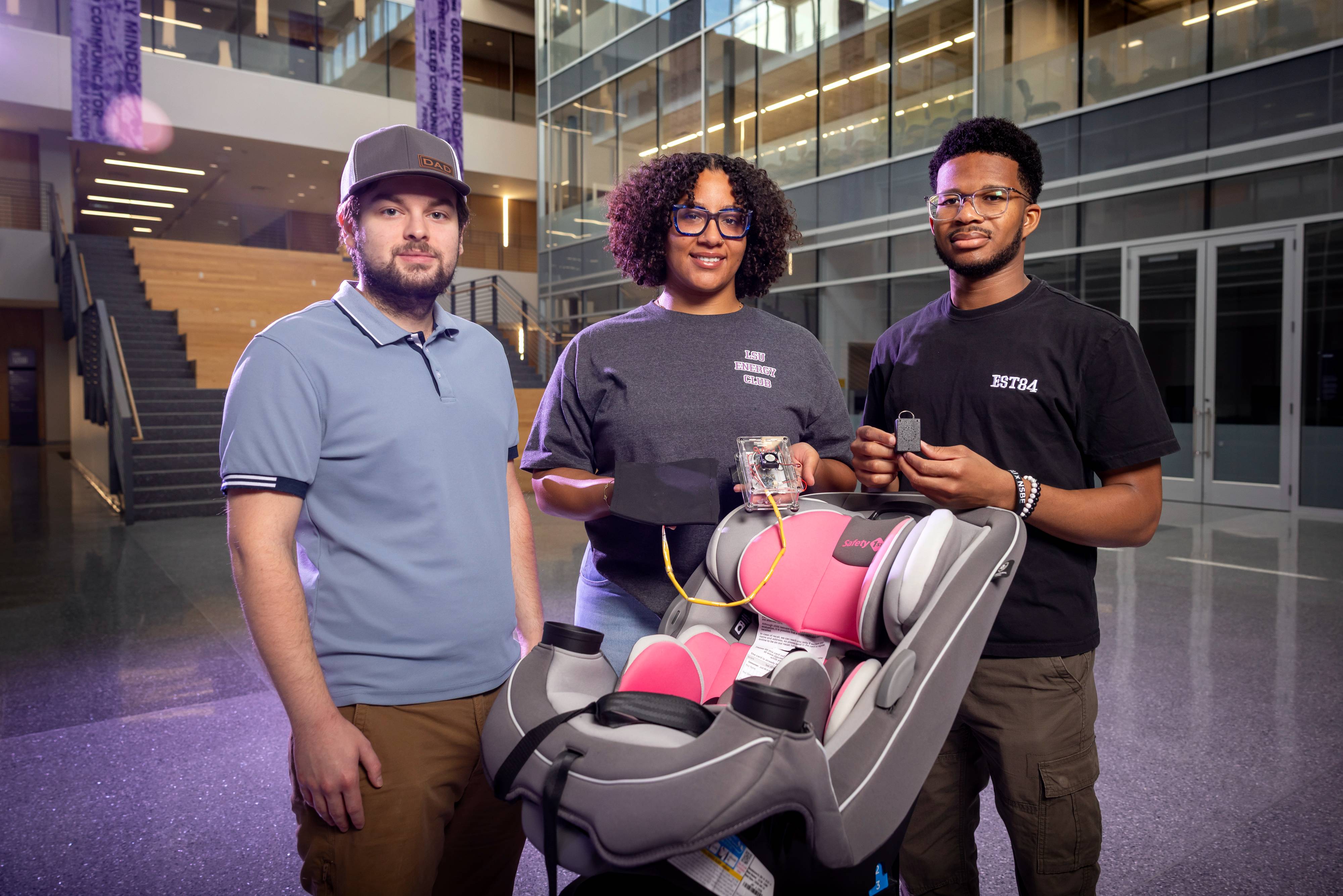Three LSU students designed car seat detection device