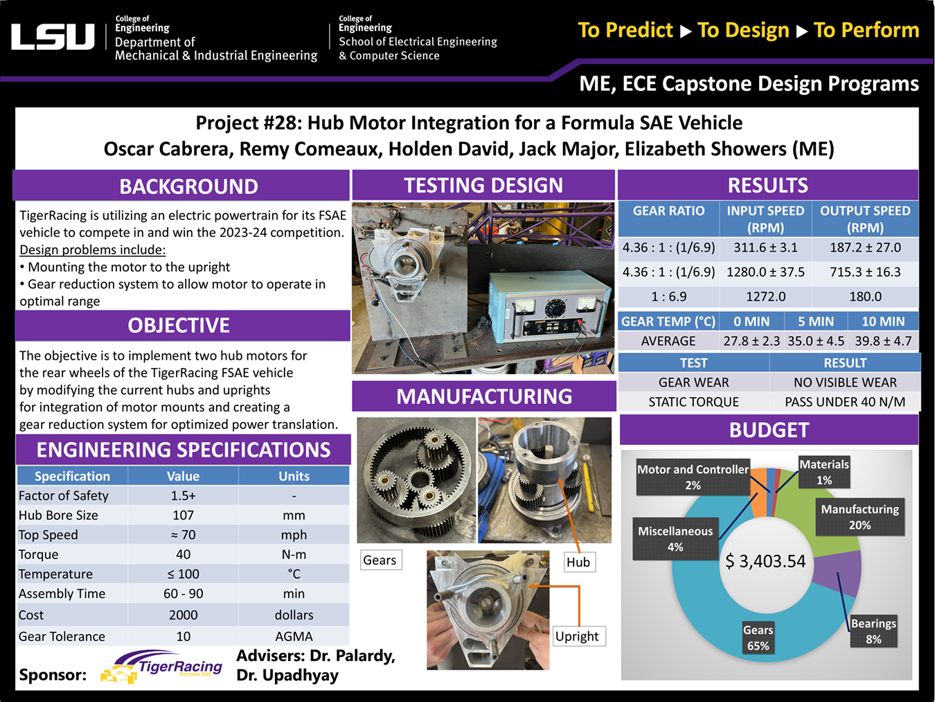 Project 28 Poster: Hub Motor Integration for a Formula SAE Vehicle (2023) Project 28: Hub Motor Integration for a Formula SAE Vehicle (2023)