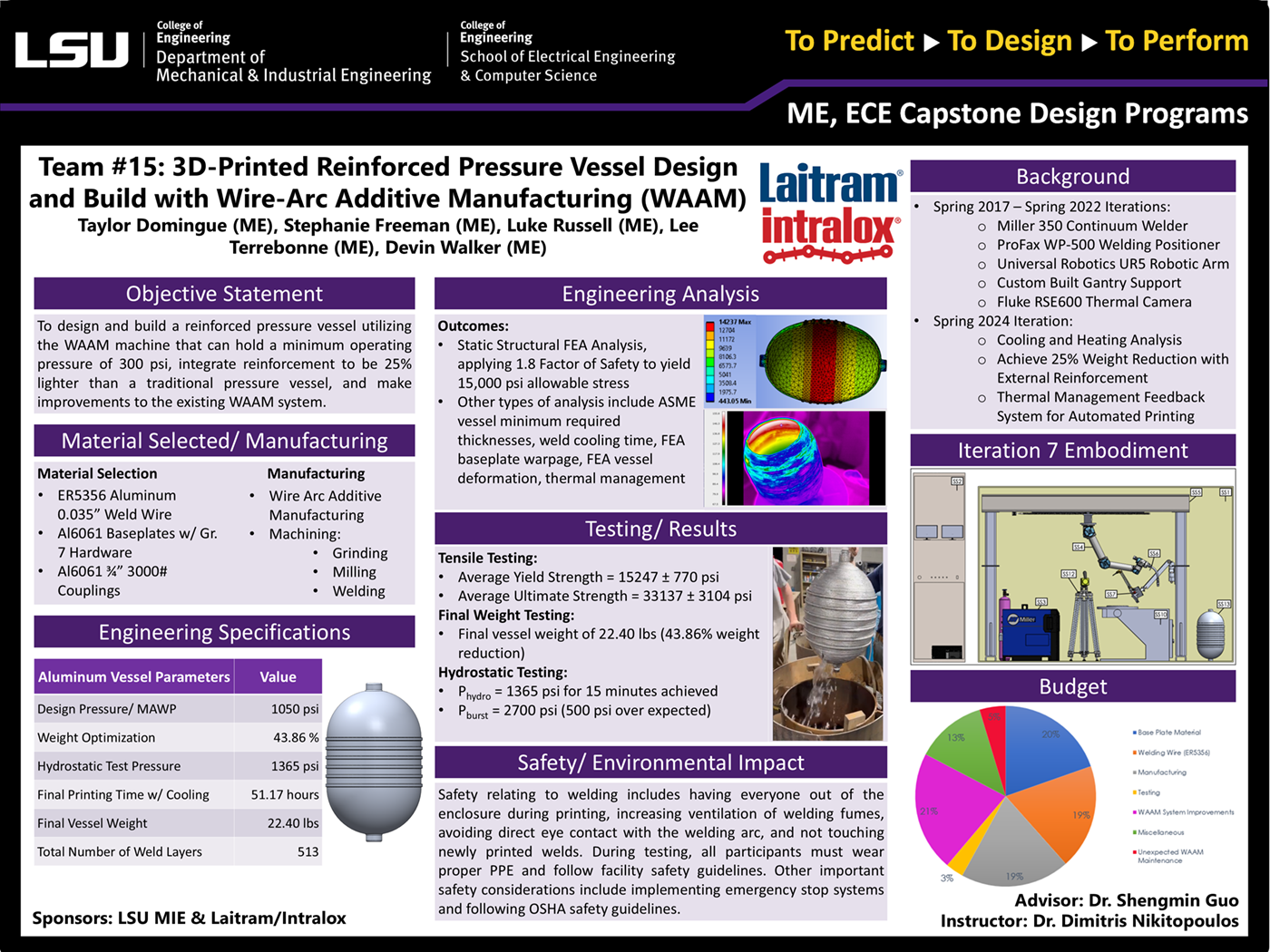 Project 15 Poster: 3D-Printed Reinforced Pressure Vessel Design and Build with Wire-Arc Additive Manufacturing (WAAM) (2024) Project 15: 3D-Printed Reinforced Pressure Vessel Design and Build with Wire-Arc Additive Manufacturing (WAAM) (2024)