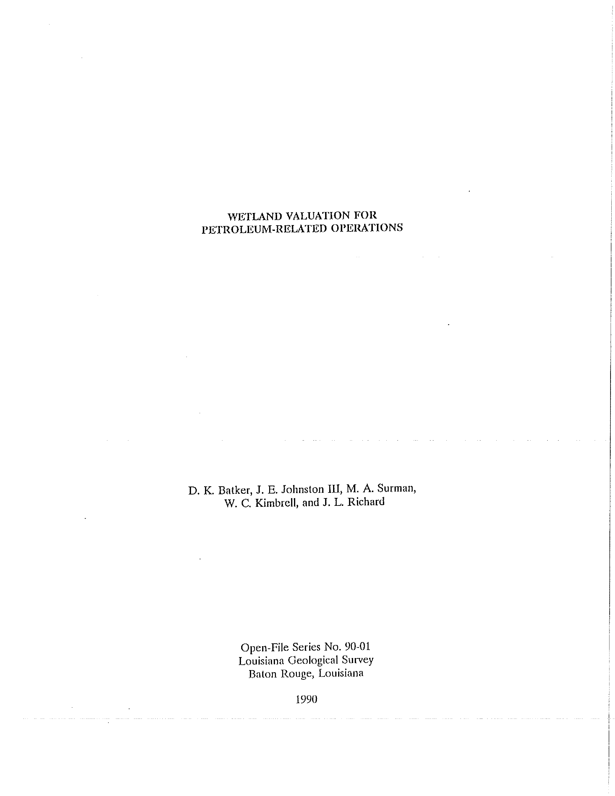 Wetland Valuation for Petroleum-related Operations