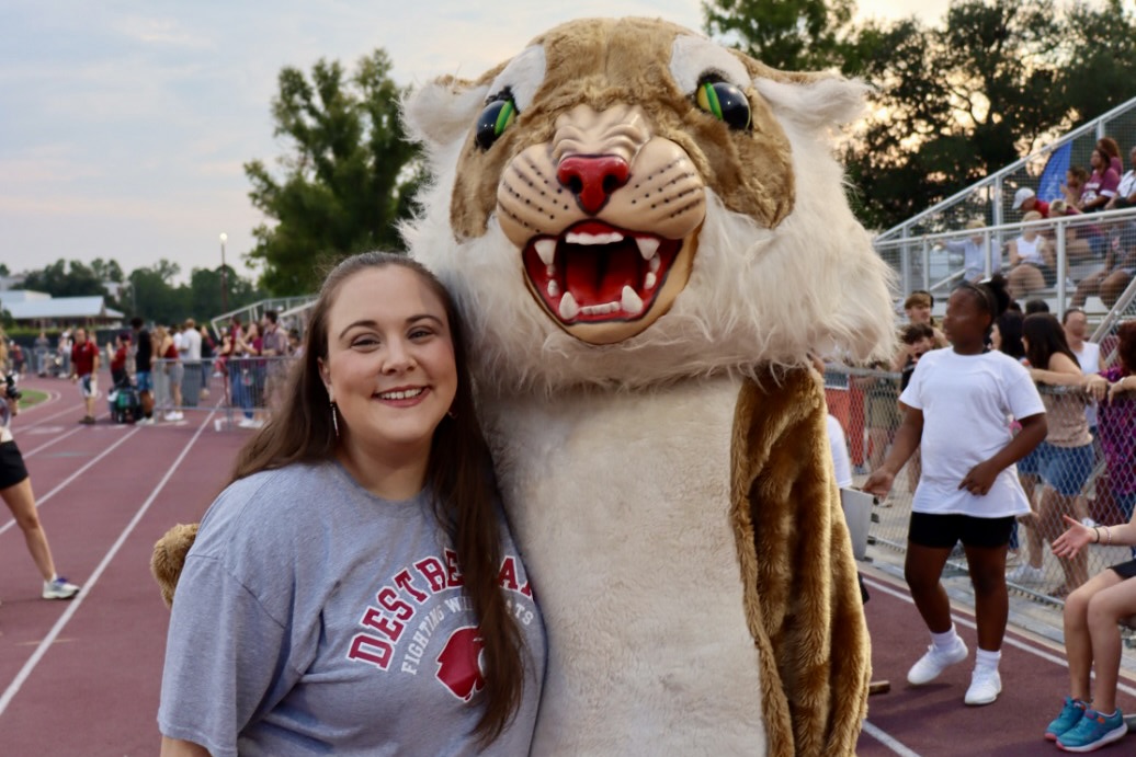 macy-lafleur-mascot Macy with Destrehan high school mascot